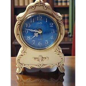 Vintage Bradley Alarm Clock Wind Up Blue Face Cream Ornate Baroque Japan 85442